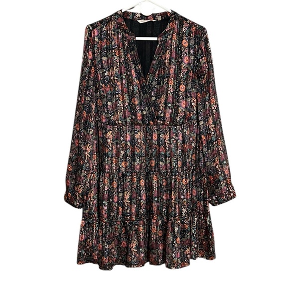 Soft Surroundings Castile Black Floral Tiered Tunic Dress Long Sleeves  Medium - Picture 1 of 13